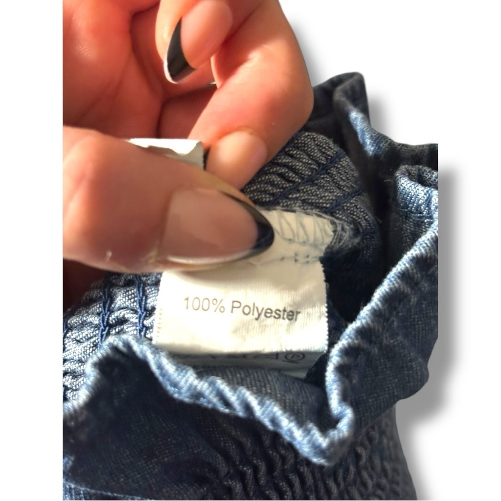 Unbranded Funky Denim Blue Smocked Women's Sleeveless Cropped Rouched Top - Picture 8 of 16